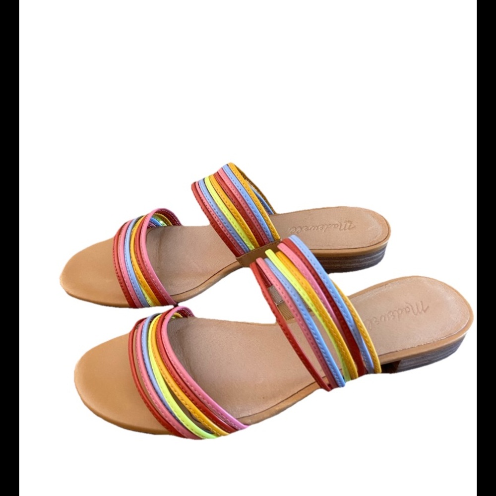 Madewell colorful Vibrant Strappy flat leather sandals sz 8